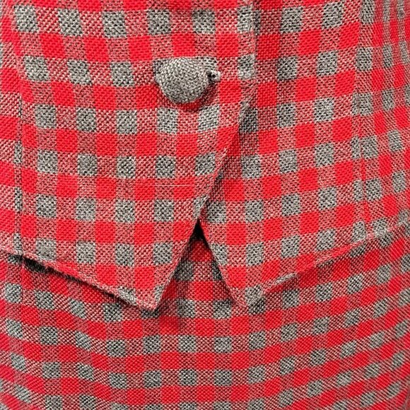 Christy Girl 2 Piece Skirt Suit Red/Gray Check 90's Shoulder Pads Pencil Skirt - Picture 7 of 15